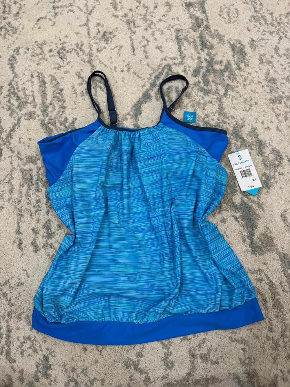 Free Country Blue Tankini Swim Top NWT Plus Size 2X Adjustable Straps - Picture 5 of 5